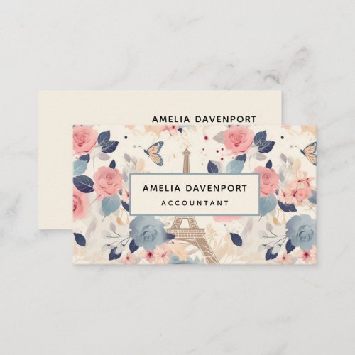 Flowers and Eiffel Tower Paris Pattern Business Card