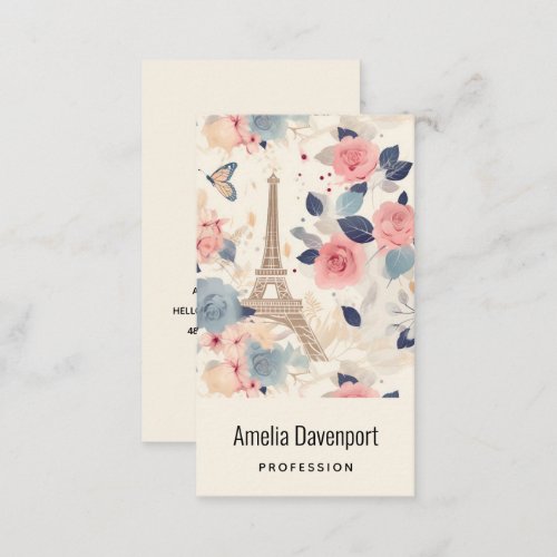 Flowers and Eiffel Tower Paris Pattern Business Card