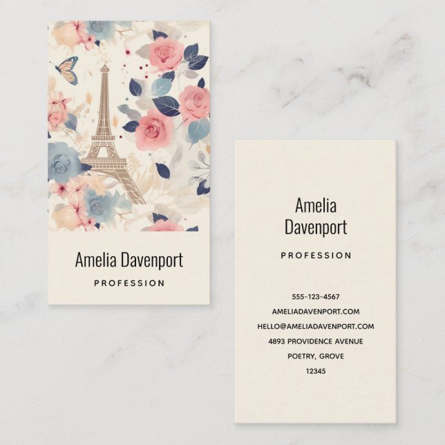 Flowers and Eiffel Tower Paris Pattern Business Card (Front/Back)