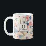 Flowers and Eiffel Tower Paris Pattern Monogram Coffee Mug<br><div class="desc">A mug with a lovely French themed pattern. Pretty flowers and an Eiffel tower and butterflies. Colors include pink,  blue,  peach and cream.</div>