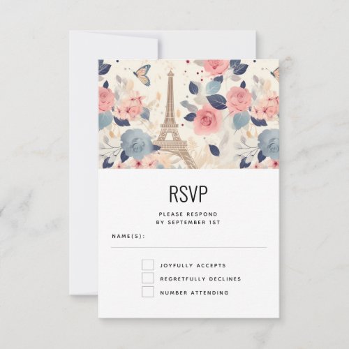 Flowers and Eiffel Tower Paris Pattern Wedding RSVP Card