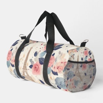 Flowers And Eiffel Tower Paris Travel Pattern Duffle Bag by Mirribug at Zazzle