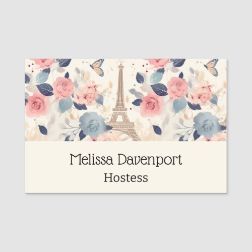 Flowers and Eiffel Tower Paris Travel Pattern Name Tag