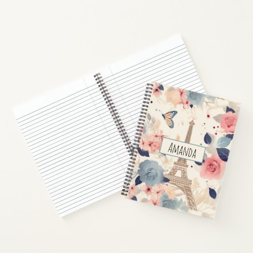 Flowers and Eiffel Tower Paris Travel Pattern Notebook