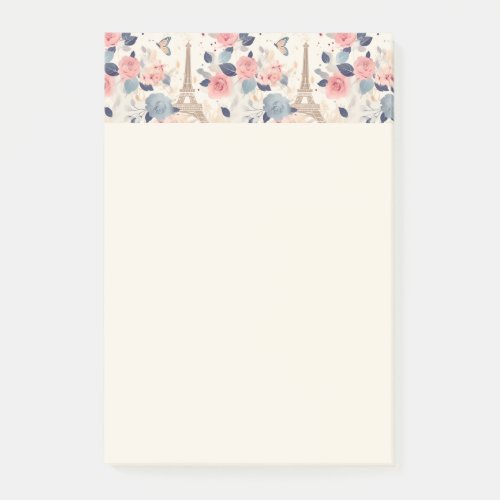 Flowers and Eiffel Tower Paris Travel Pattern Post_it Notes