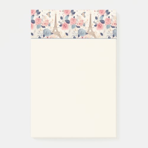 Flowers and Eiffel Tower Paris Travel Pattern Post_it Notes