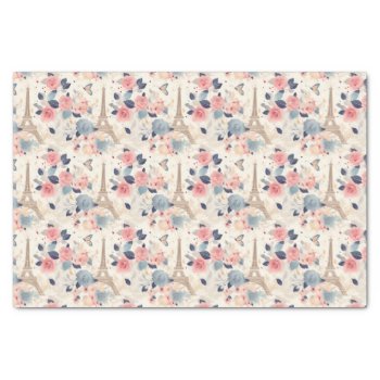 Flowers And Eiffel Tower Paris Travel Pattern Tissue Paper by Mirribug at Zazzle