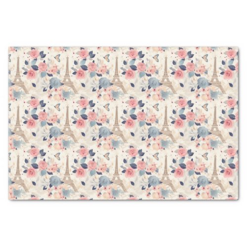 Flowers and Eiffel Tower Paris Travel Pattern Tissue Paper