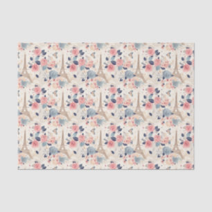 Flowers and Eiffel Tower Paris Travel Pattern Tissue Paper