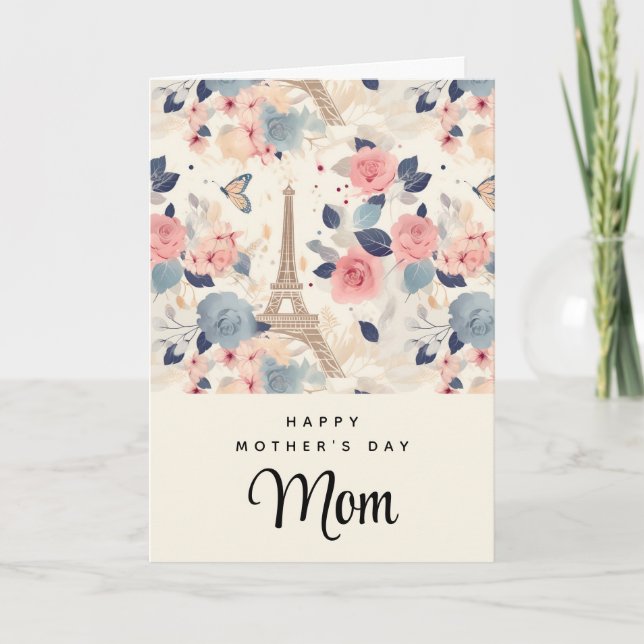 Flowers and Eiffel Tower Pattern Mother's Day Card (Front)