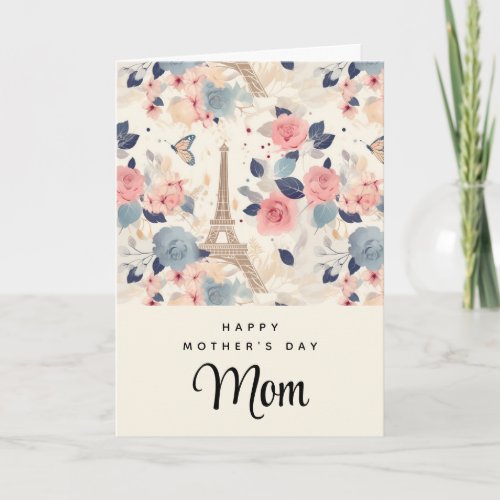 Flowers and Eiffel Tower Pattern Mothers Day Card