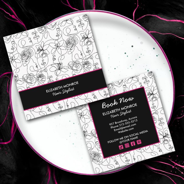 Flowers and Faces Hair Stylist Makeup Square Business Card