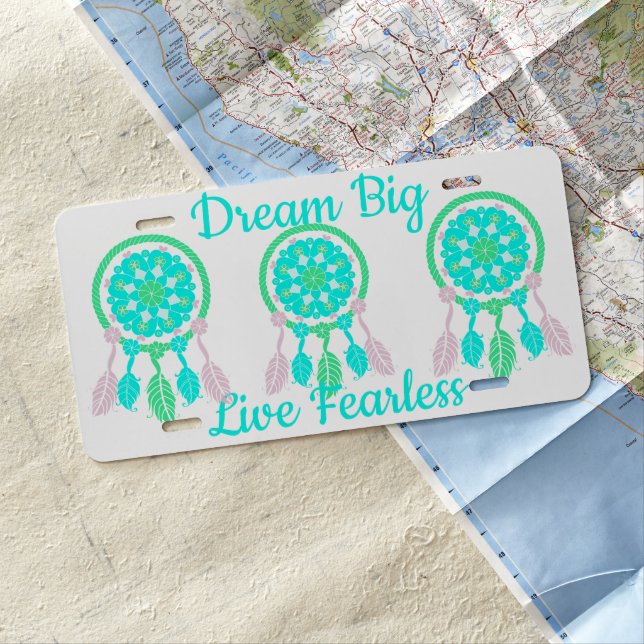 Flowers and Feathers Mandala Dreamcatcher License Plate (In Situ)