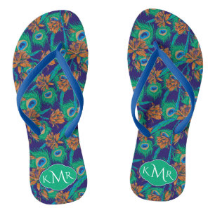 Flowers And Feathers Monogram Flip Flops
