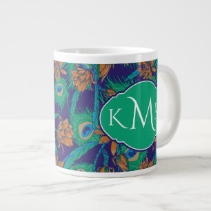 Flowers And Feathers   Monogram Giant Coffee Mug