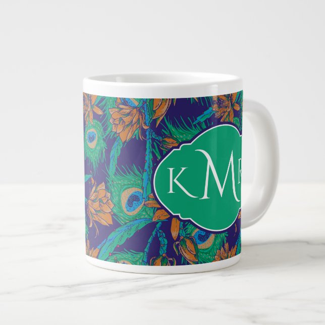 Flowers And Feathers | Monogram Giant Coffee Mug (Front Right)