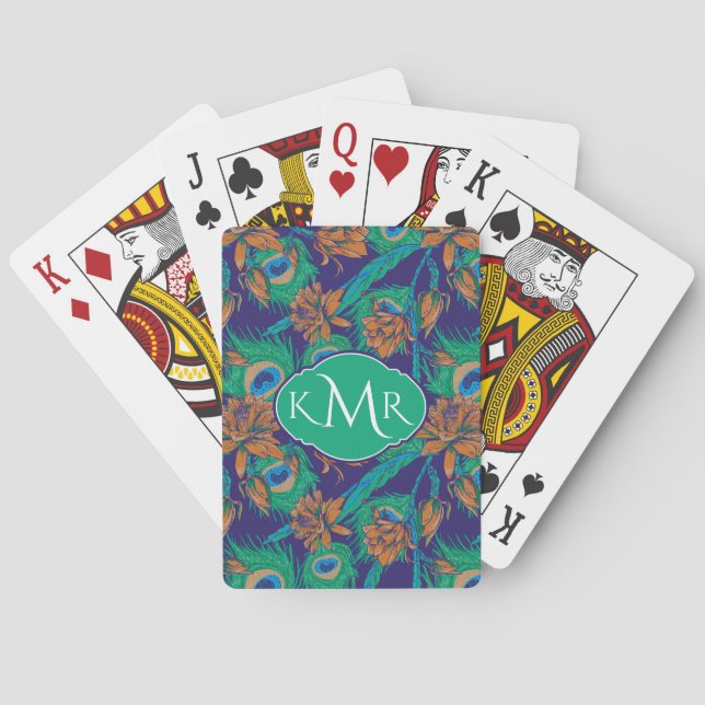 Flowers And Feathers | Monogram Poker Cards (Back)