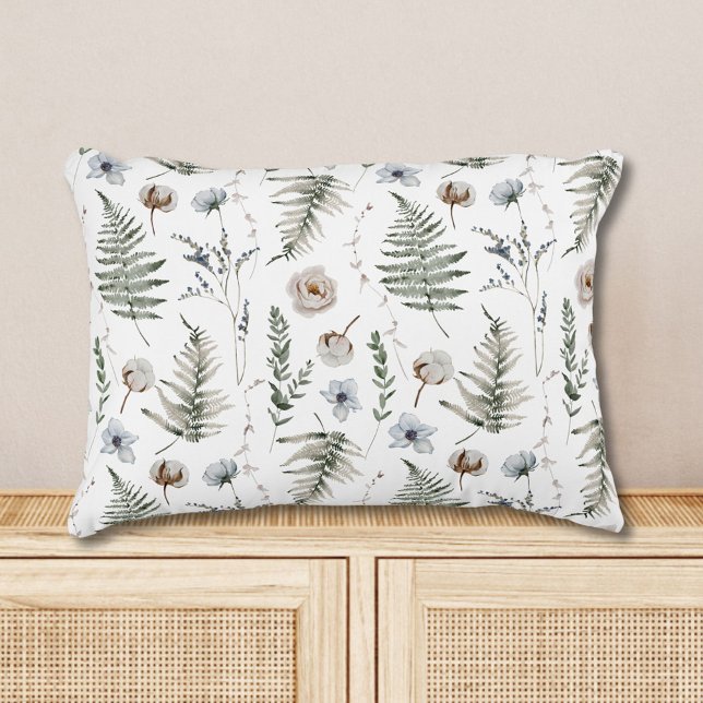 Flowers and Fern Leaves Forest Floral Botanical Accent Pillow (In situ)