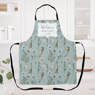 Flowers and Fern Leaves Forest Floral Botanical Apron