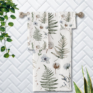 Flowers and Fern Leaves Forest Floral Botanical Bath Towel Set