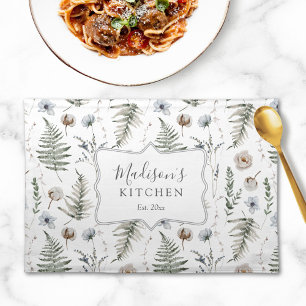 Flowers and Fern Leaves Forest Floral Botanical Cloth Placemat