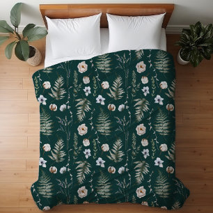 Flowers and Fern Leaves Forest Floral Botanical Duvet Cover