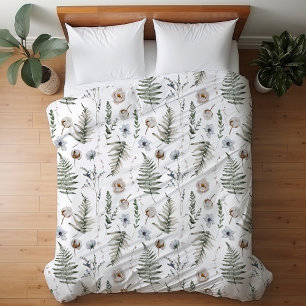Flowers and Fern Leaves Forest Floral Botanical Duvet Cover