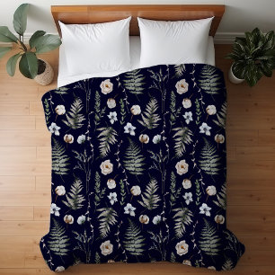 Flowers and Fern Leaves Forest Floral Botanical Duvet Cover