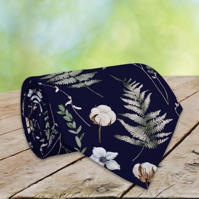 Flowers and Fern Leaves Forest Floral Botanical Neck Tie (In situ)