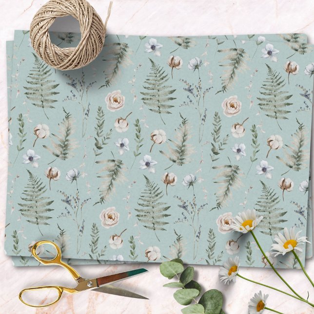 Flowers and Fern Leaves Forest Floral Botanical Tissue Paper (In situ)