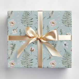 Flowers and Fern Leaves Forest Floral Botanical Wrapping Paper