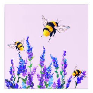 Flowers and Flying Bees Acrylic Print
