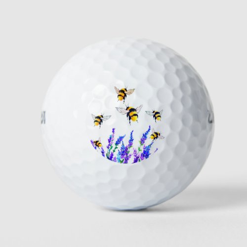 Flowers and Flying Bees Golf Balls