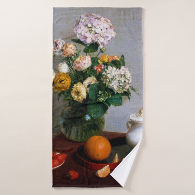 Flowers and Fruit, Henri Fantin-Latour Bath Towel (Bath Towel)