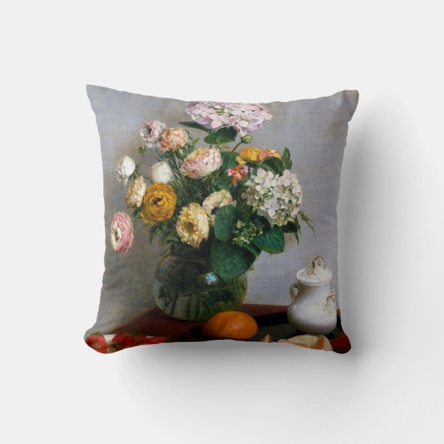 Flowers and Fruit, Henri Fantin-Latour Throw Pillow (Front)