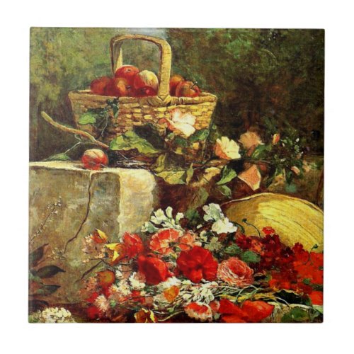 Flowers and Fruit in a Garden Eugene Boudin art Ceramic Tile