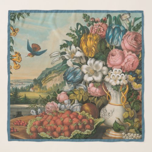 Flowers and Fruit Vintage  Currier  Ives Scarf