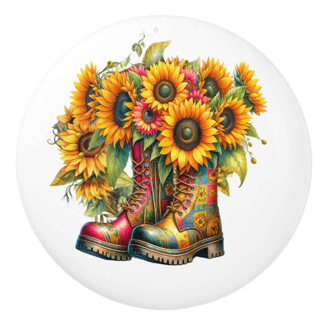 Flowers and Garden Boots Ceramic Knob (Front)