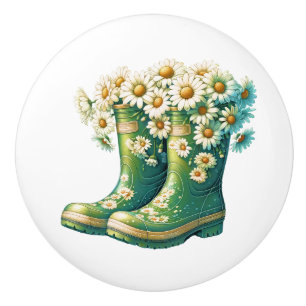 Flowers and Garden Boots Ceramic Knob