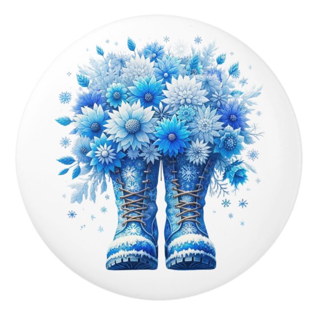 Flowers and Garden Boots Ceramic Knob (Front)