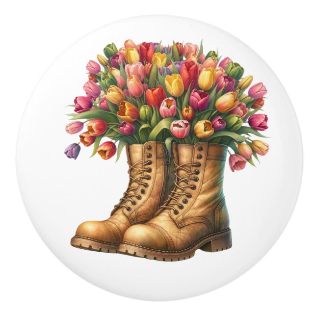 Flowers and Garden Boots Ceramic Knob (Front)