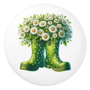 Flowers and Garden Boots Ceramic Knob