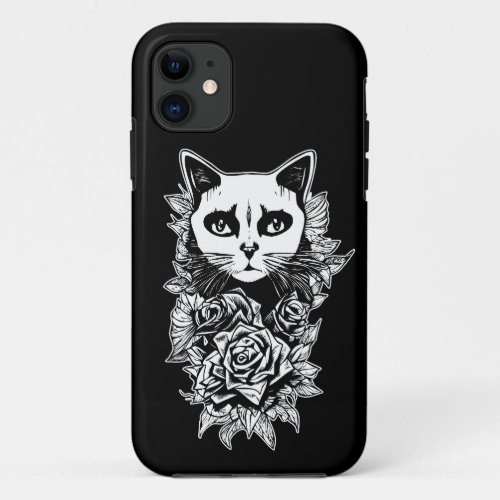 Flowers And Gothic Cat iPhone 11 Case
