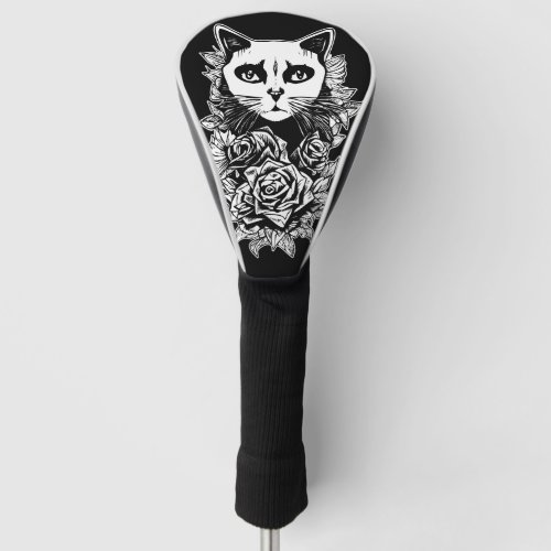 Flowers And Gothic Cat Golf Head Cover