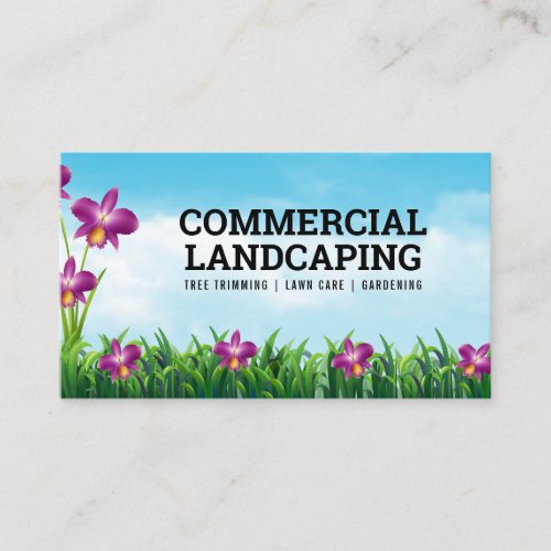Flowers and Grass Garden  Clouds and Sky Business Card