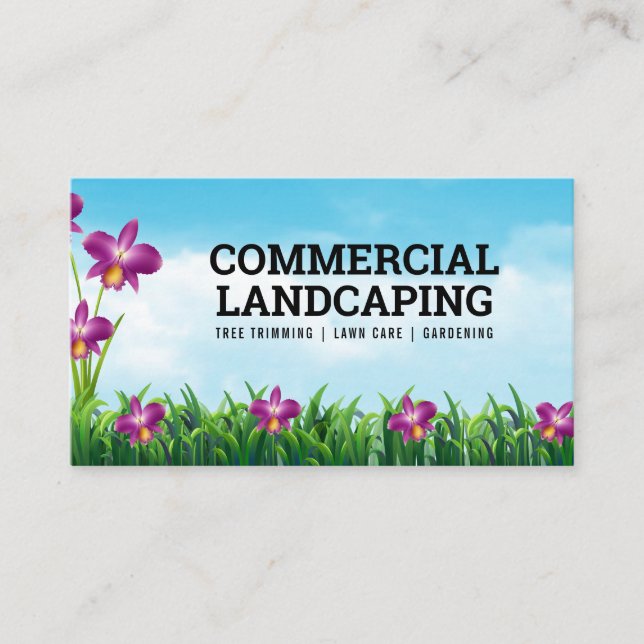 Flowers and Grass Garden | Clouds and Sky Business Card (Front)