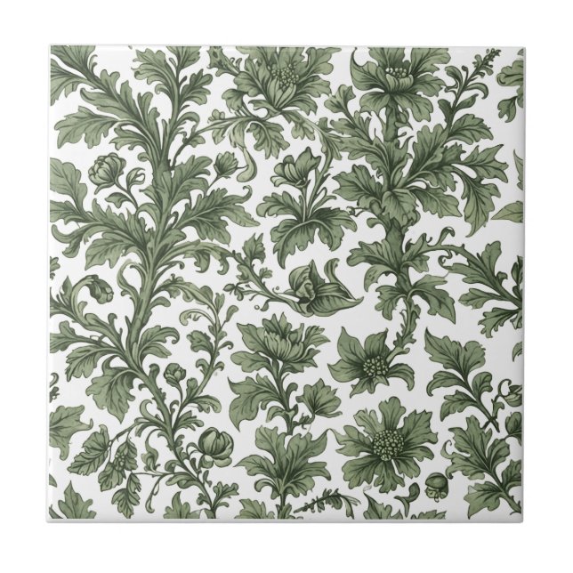 flowers and green leaves ceramic tile (Front)