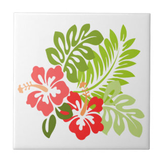 Flowers and green leaves Ceramic Tile