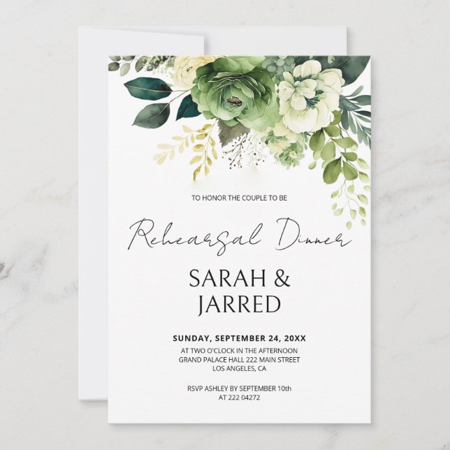 Flowers And Greenery Rehearsal Invitation (Front)