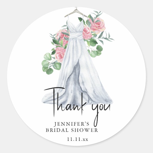Flowers and greenery - thank you bridal shower  classic round sticker (Front)